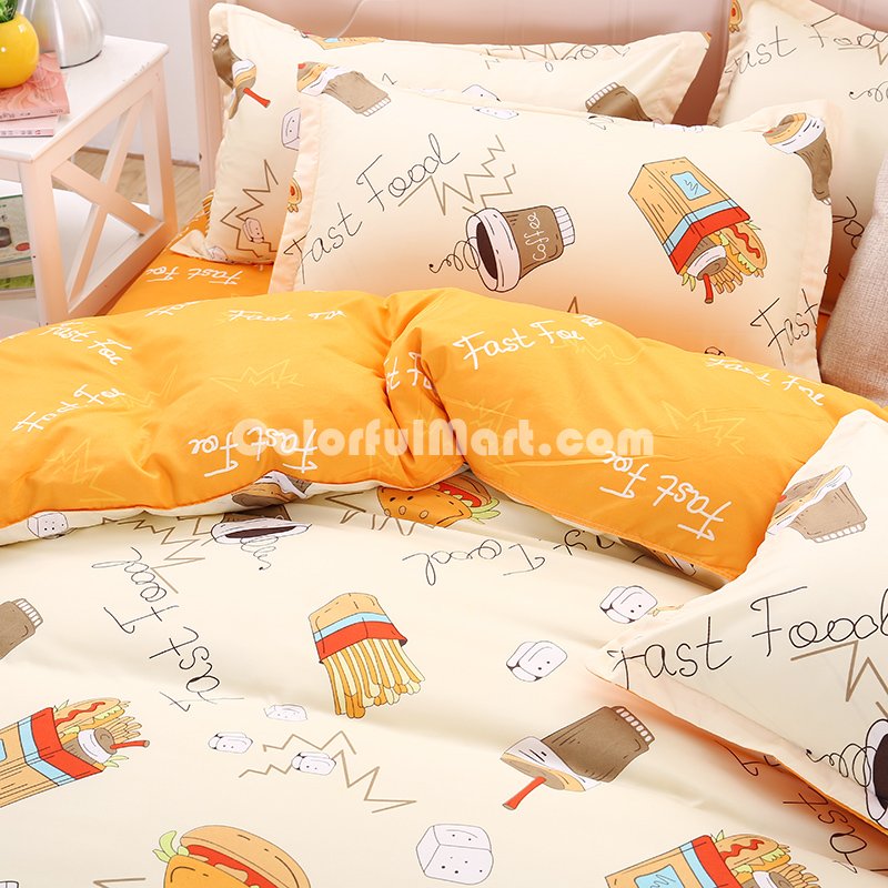 Fast Food Yellow Bedding Set Duvet Cover Pillow Sham Flat Sheet Teen Kids Boys Girls Bedding - Click Image to Close