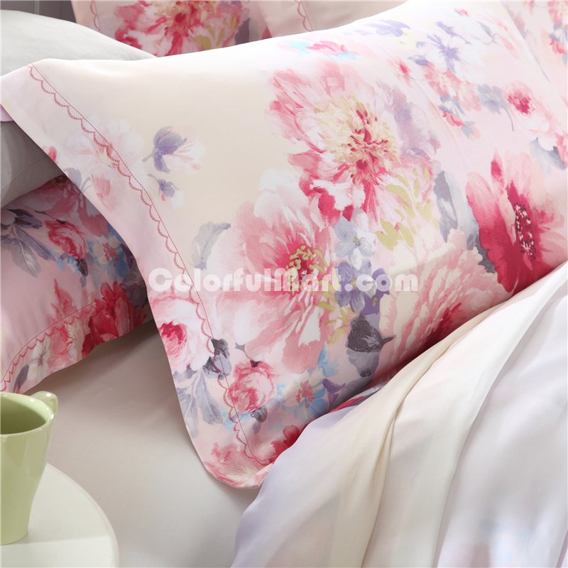 Ink Painting Flowers Pink Bedding Set Girls Bedding Floral Bedding Duvet Cover Pillow Sham Flat Sheet Gift Idea - Click Image to Close