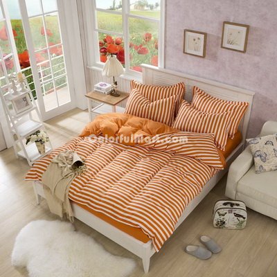 Modern Stripes Orange Bedding Set Modern Bedding Cheap Bedding Discount Bedding Bed Sheet Pillow Sham Pillowcase Duvet Cover Set