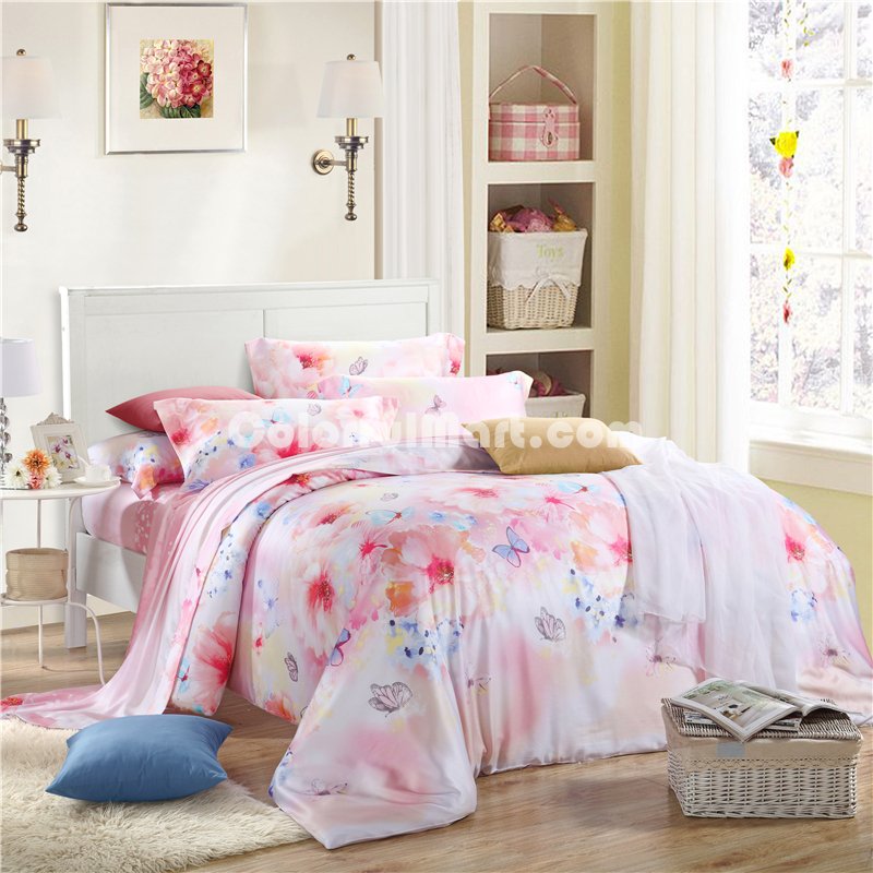 City Garden Pink Bedding Set Girls Bedding Floral Bedding Duvet Cover Pillow Sham Flat Sheet Gift Idea - Click Image to Close