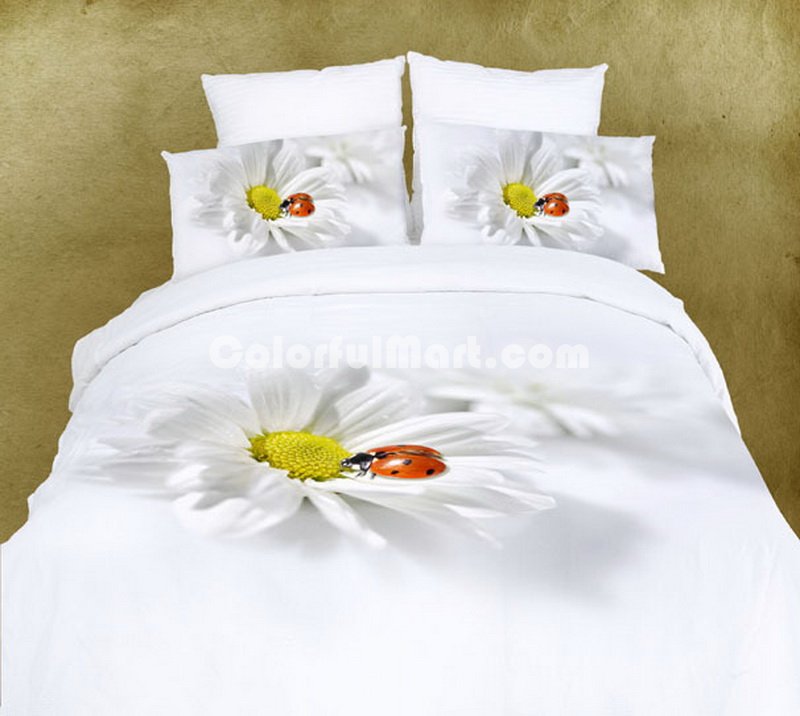 Chrysanthemum White Ladybug Bedding Set - Click Image to Close