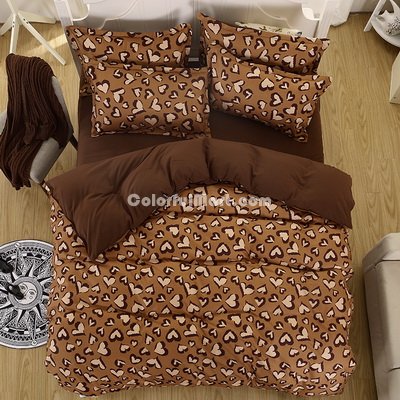 Hearts Brown Bedding Set Duvet Cover Pillow Sham Flat Sheet Teen Kids Boys Girls Bedding