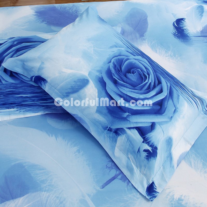 Roses Blue Bedding Sets Duvet Cover Sets Teen Bedding Dorm Bedding 3D Bedding Floral Bedding Gift Ideas - Click Image to Close