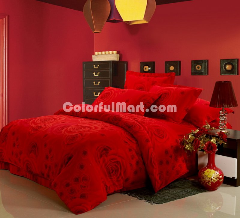 Deep Red Roses Cheap Modern Bedding Sets - Click Image to Close