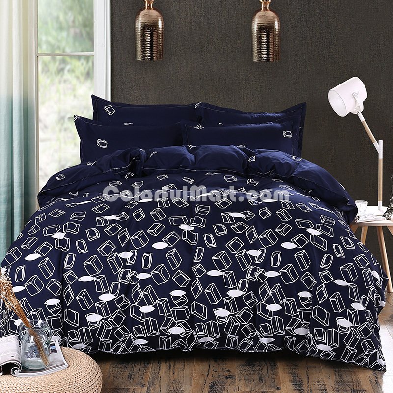 Cubes Blue Bedding Set Duvet Cover Pillow Sham Flat Sheet Teen Kids Boys Girls Bedding - Click Image to Close