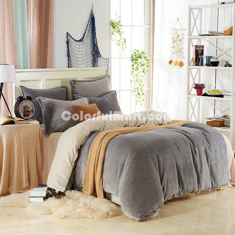 Silver Gray And Beige Flannel Bedding Winter Bedding - Click Image to Close