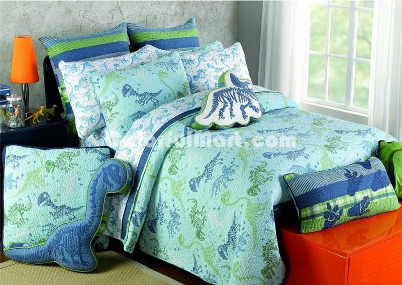 American Country Style Sky Blue Dinosaur Bedding Set - Click Image to Close