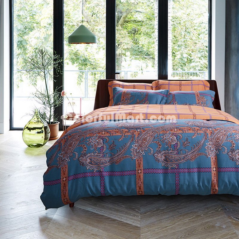 Rika Orange Bedding Set Modern Bedding Collection Floral Bedding Stripe And Plaid Bedding Christmas Gift Idea - Click Image to Close