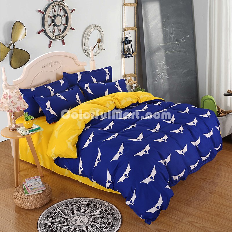 Bats Blue Bedding Set Duvet Cover Pillow Sham Flat Sheet Teen Kids Boys Girls Bedding - Click Image to Close