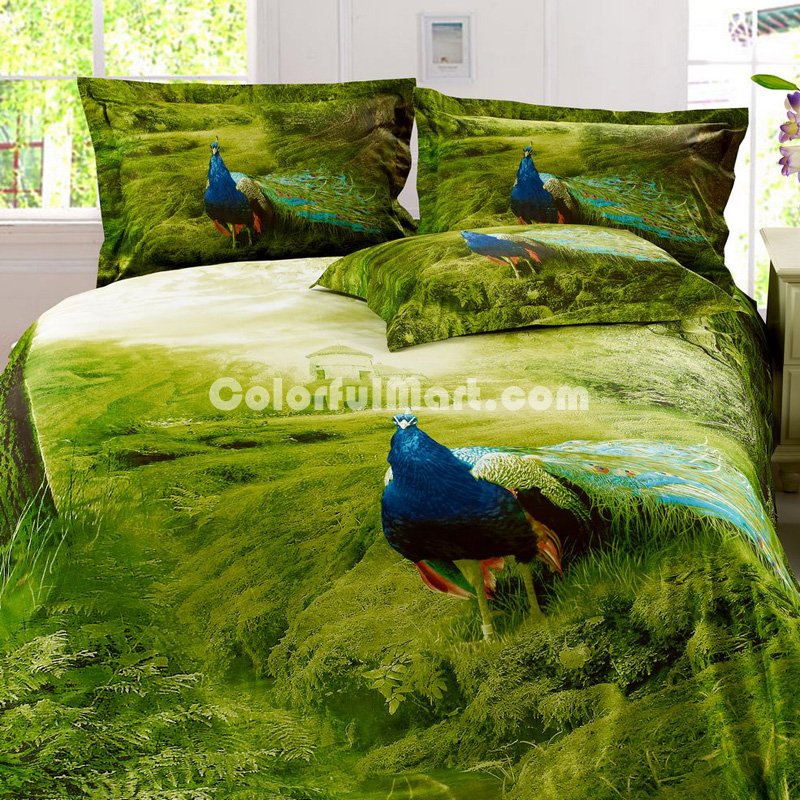 Gift Ideas Peacock Green Bedding Sets Teen Bedding Dorm Bedding Duvet Cover Sets 3D Bedding Animal Print Bedding - Click Image to Close
