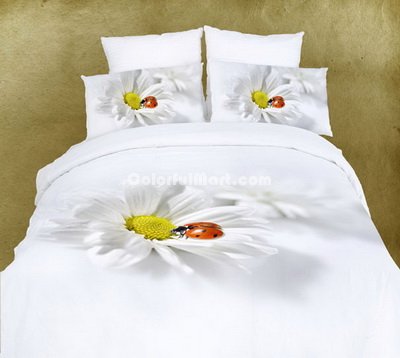Chrysanthemum White Ladybug Bedding Set