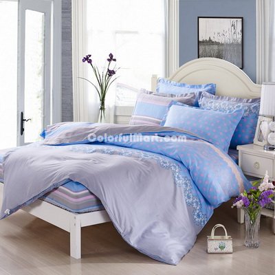 Abstract Pattern Blue 100% Cotton 4 Pieces Bedding Set Duvet Cover Pillow Shams Fitted Sheet