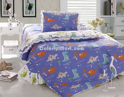 Cartoon Dinosaur Blue Dinosaur Bedding Set