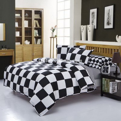 Gingham White Black Bedding Set Duvet Cover Pillow Sham Flat Sheet Teen Kids Boys Girls Bedding