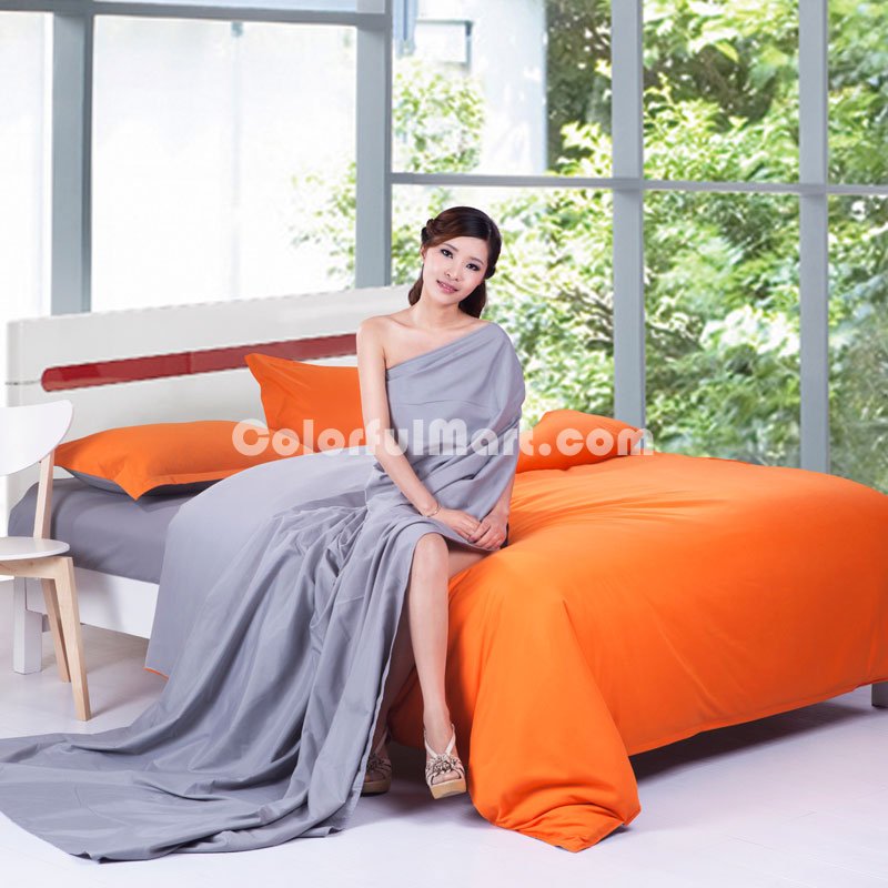 Grey And Orange Bedding Set Modern Bedding Cheap Bedding Discount Bedding Bed Sheet Pillow Sham Pillowcase Duvet Cover Set - Click Image to Close