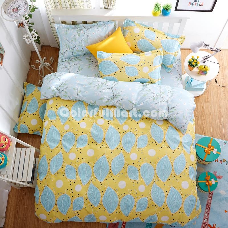 Leaves Yellow Bedding Set Duvet Cover Pillow Sham Flat Sheet Teen Kids Boys Girls Bedding - Click Image to Close