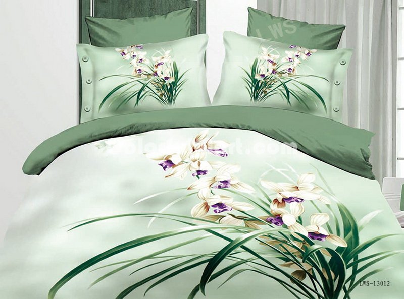 Orchid Green Bedding 3D Duvet Cover Set - Click Image to Close