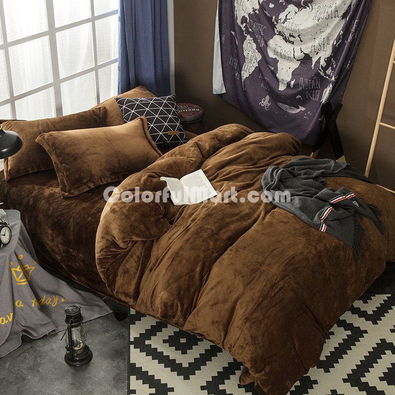 Brown Velvet Flannel Duvet Cover Set for Winter. Use It as Blanket or Throw in Spring and Autumn, as Quilt in Summer. - Click Image to Close