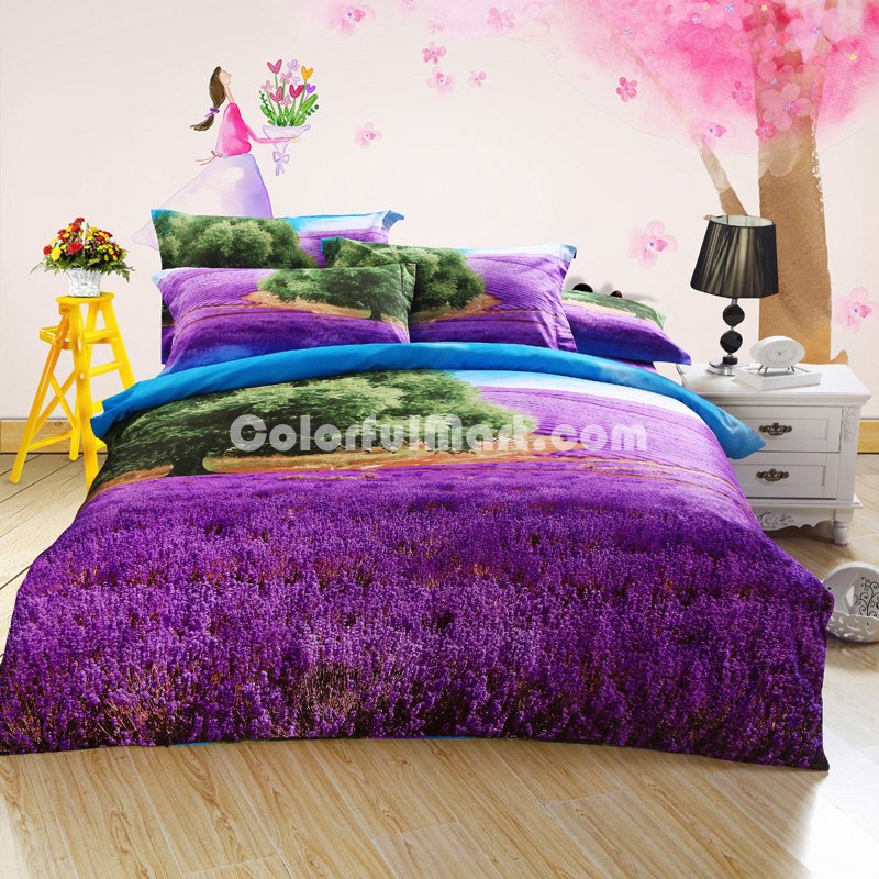 Lavender Fields Purple Bedding Sets Duvet Cover Sets Teen Bedding Dorm Bedding 3D Bedding Landscape Bedding Gift Ideas - Click Image to Close