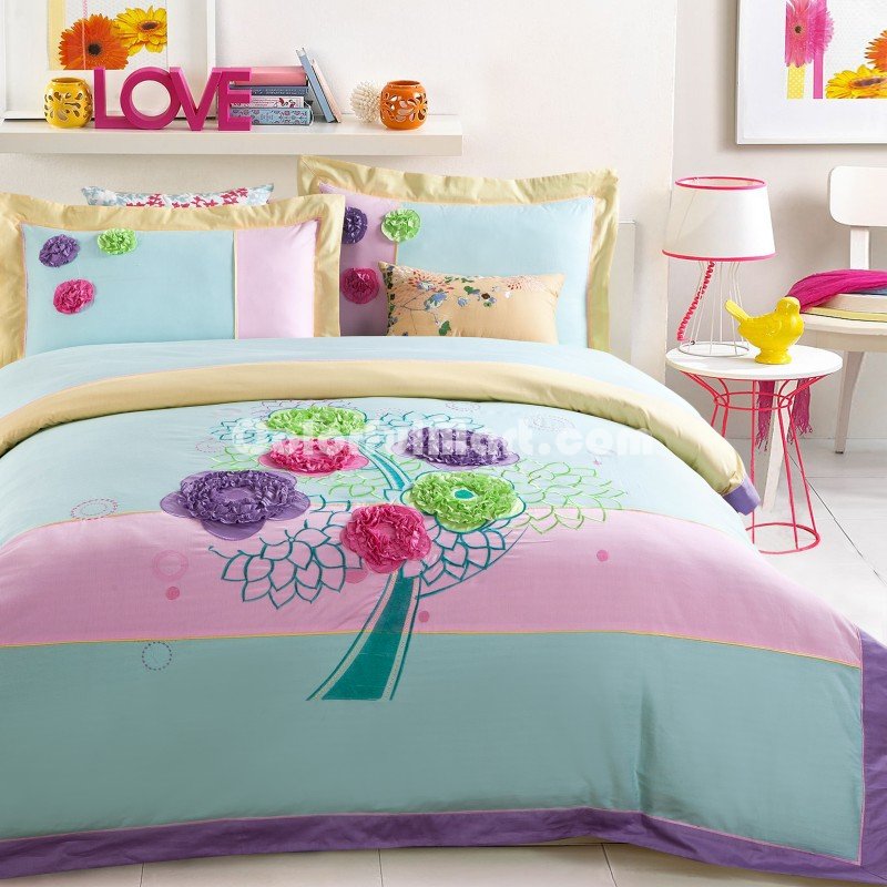 Flower Tree Cyan Bedding Girls Bedding Teen Bedding Luxury Bedding - Click Image to Close