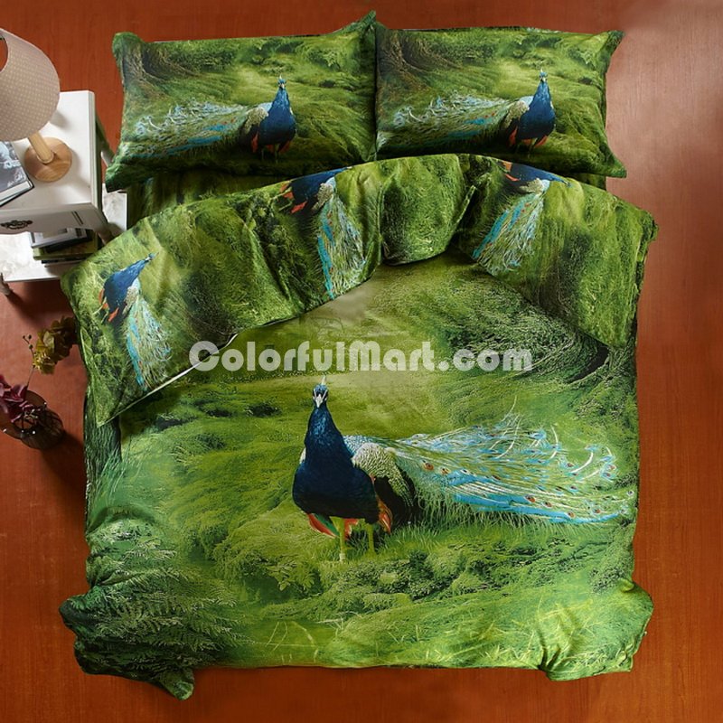 Peacock Green Bedding 3d Duvet Cover Set - Click Image to Close