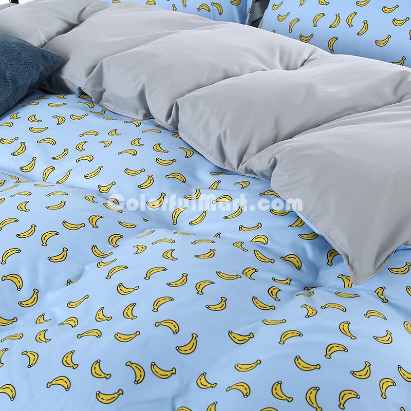 Bananas Blue Bedding Set Duvet Cover Pillow Sham Flat Sheet Teen Kids Boys Girls Bedding - Click Image to Close