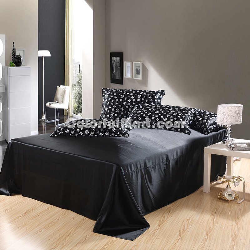 European And American Style Black Duvet Cover Set Silk Bedding Luxury Bedding - Click Image to Close