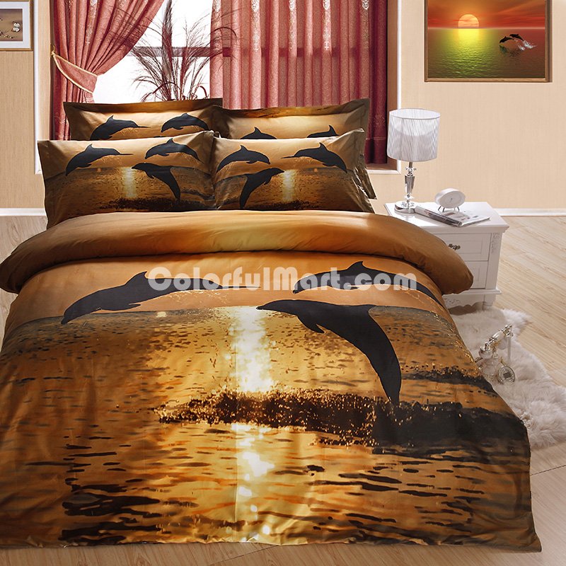 Gift Ideas Dolphins Brown Bedding Sets Teen Bedding Dorm Bedding Duvet Cover Sets 3D Bedding Animal Print Bedding - Click Image to Close