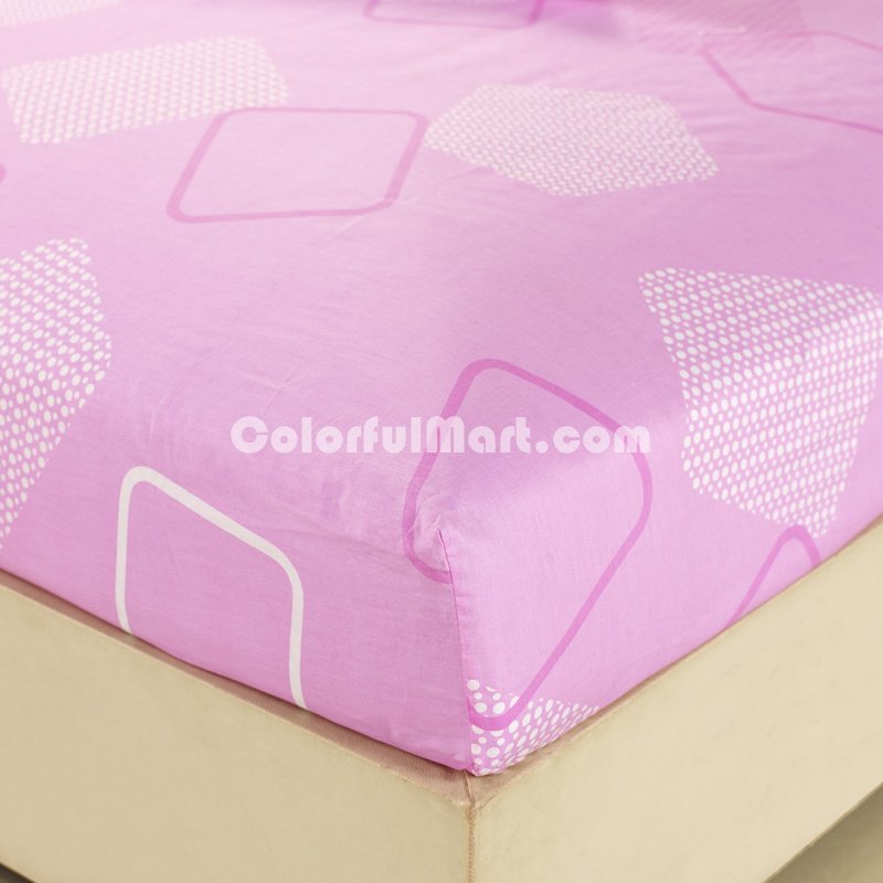 Geometric Figures Pink 100% Cotton 4 Pieces Bedding Set Duvet Cover Pillow Shams Fitted Sheet - Click Image to Close