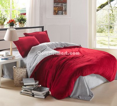 Wine Red And Silver Gray Coral Fleece Bedding Teen Bedding