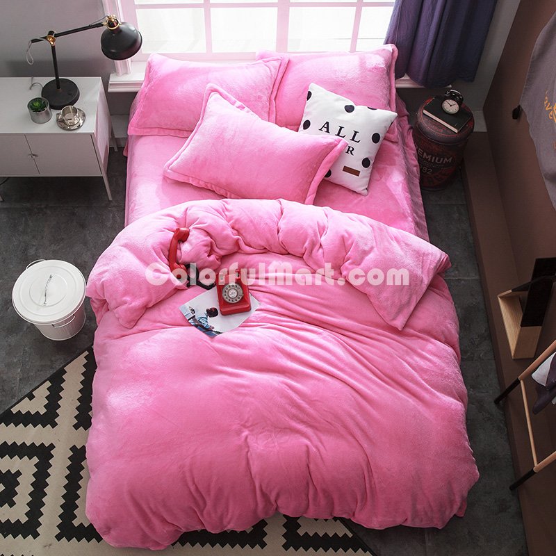 Pink Velvet Flannel Duvet Cover Set for Winter. Use It as Blanket or Throw in Spring and Autumn, as Quilt in Summer. - Click Image to Close