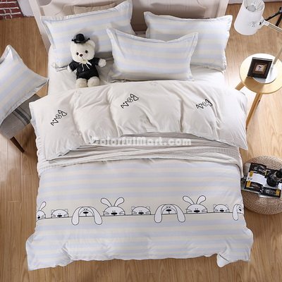 Cat And Dog Beige Bedding Set Duvet Cover Pillow Sham Flat Sheet Teen Kids Boys Girls Bedding