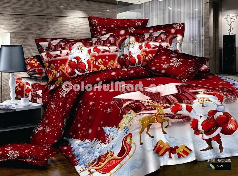 Santa Claus Happy Christmas Red Bedding Christmas Bedding Holiday Bedding - Click Image to Close