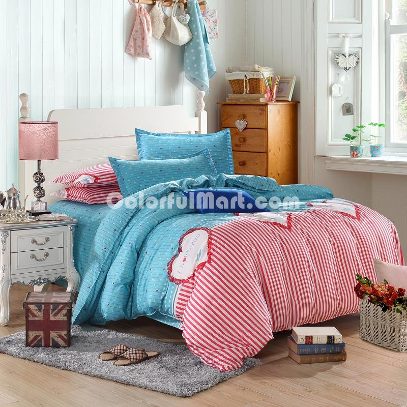 Love Blue Bedding Set Duvet Cover Pillow Sham Flat Sheet Teen Kids Boys Girls Bedding - Click Image to Close