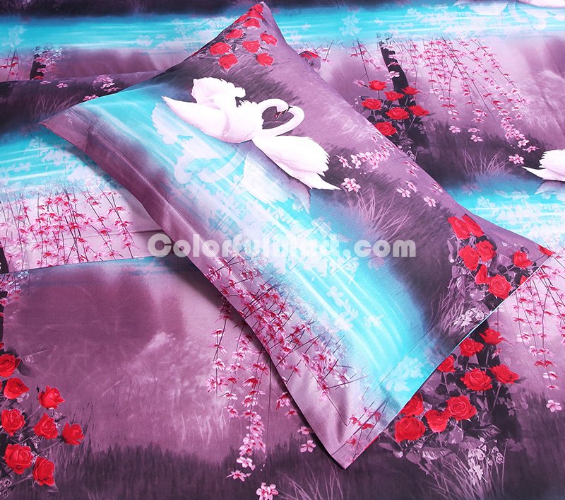 Swan Lake Purple Bedding Sets Duvet Cover Sets Teen Bedding Dorm Bedding 3D Bedding Landscape Bedding Gift Ideas - Click Image to Close