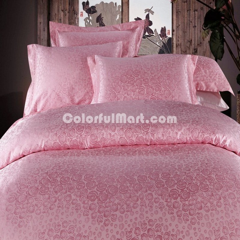 Romantic Rose Pink Jacquard Damask Luxury Bedding - Click Image to Close