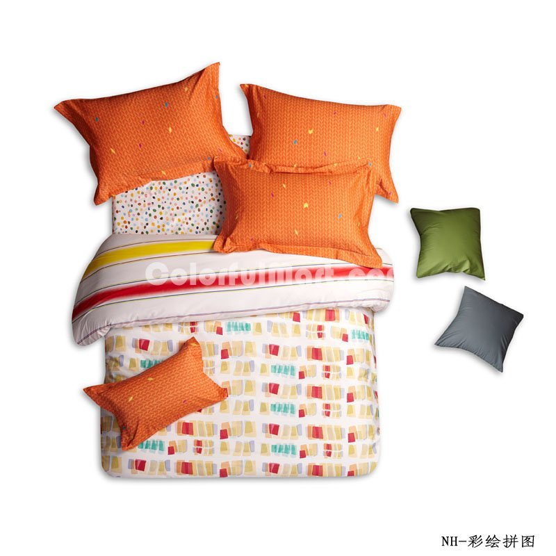 Colored Drawing Orange Teen Bedding Modern Bedding - Click Image to Close