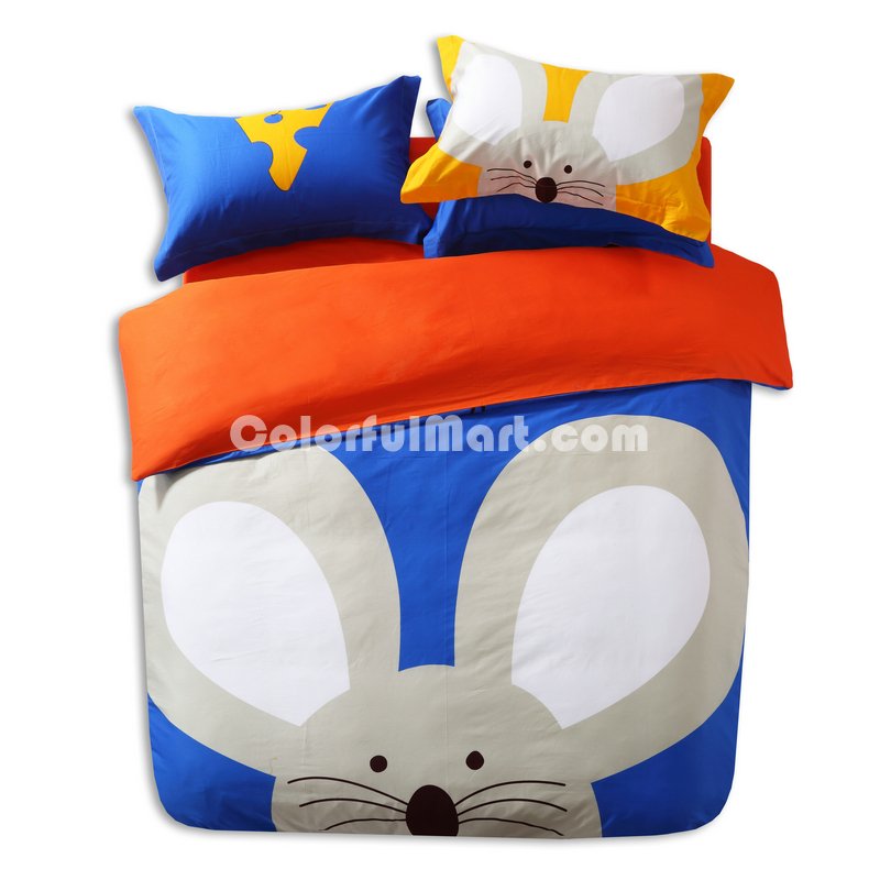 The Timid Mouse Blue Cartoon Animals Bedding Kids Bedding Teen Bedding - Click Image to Close