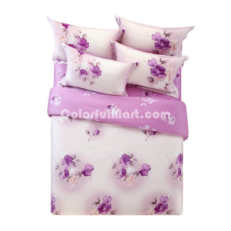Flower Language Purple Bedding Set Girls Bedding Floral Bedding Duvet Cover Pillow Sham Flat Sheet Gift Idea - Click Image to Close
