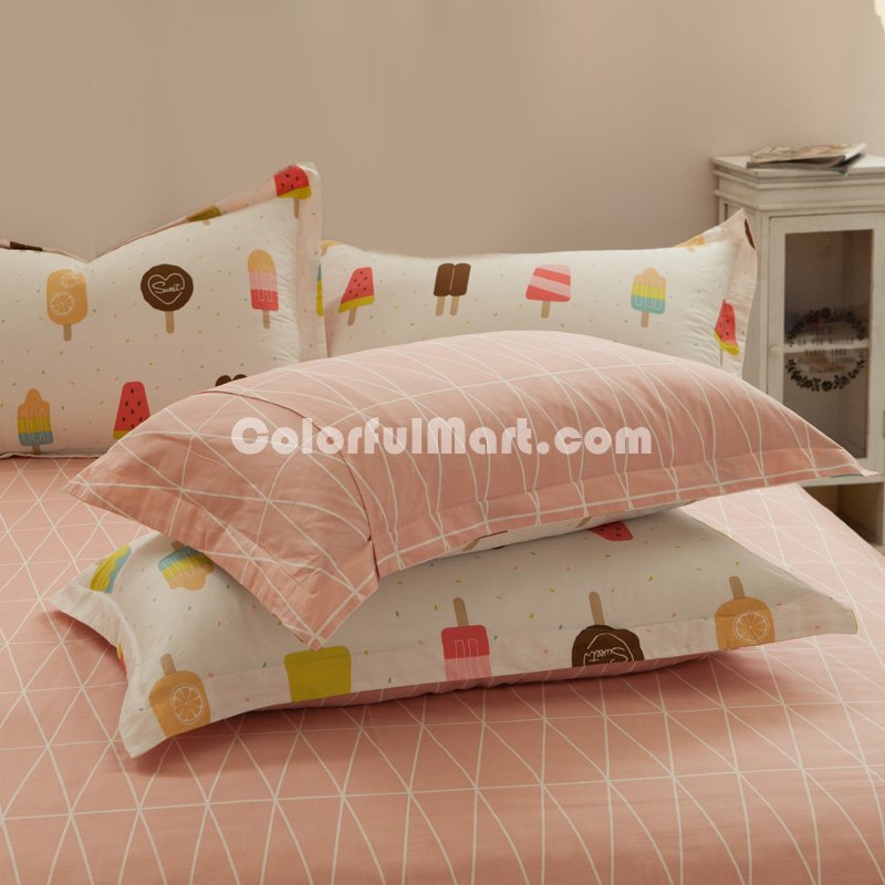 Ice Cream Beige 100% Cotton Luxury Bedding Set Kids Bedding Duvet Cover Pillowcases Fitted Sheet - Click Image to Close