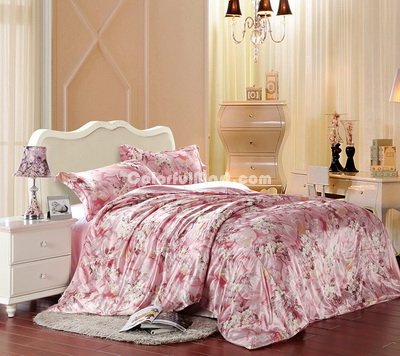 Being In Full Flower Pink Silk Duvet Cover Set Silk Bedding