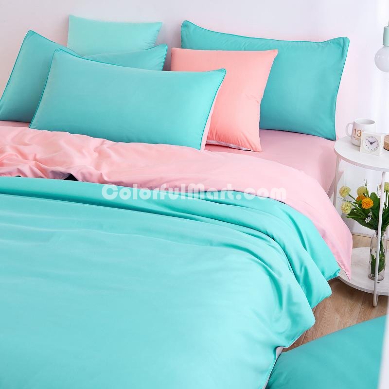 Coral Cyan Bedding Set Duvet Cover Pillow Sham Flat Sheet Teen Kids Boys Girls Bedding - Click Image to Close