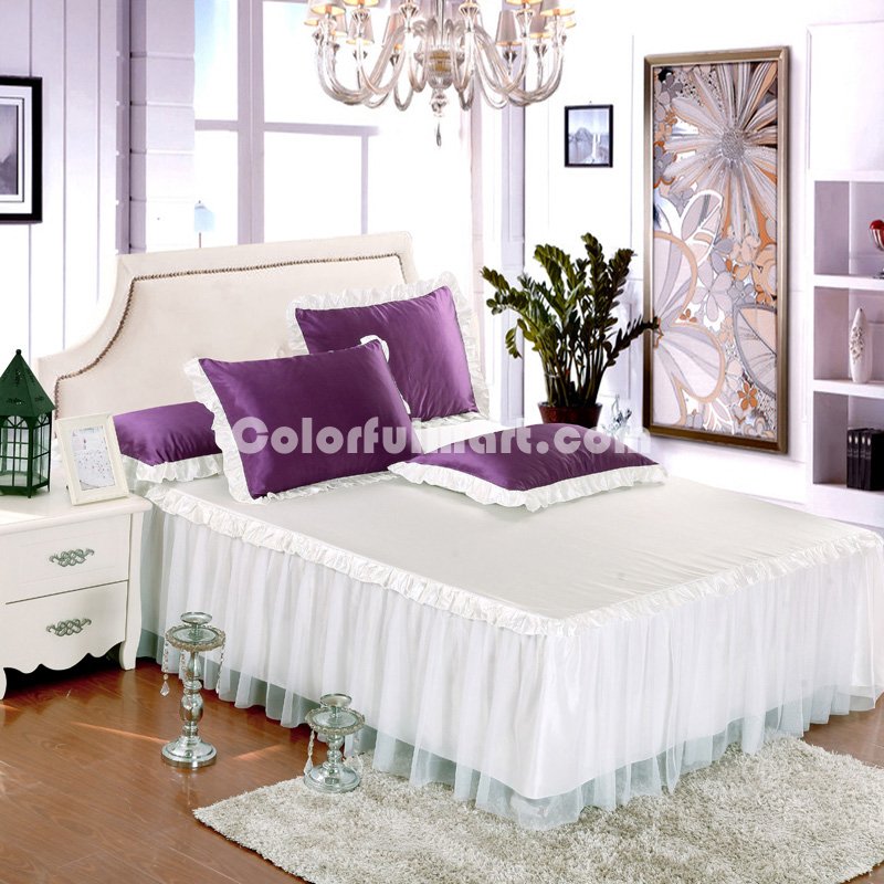 Purple And White Silk Duvet Cover Set Teen Girl Bedding Princess Bedding Set Silk Bed Sheet Gift Idea - Click Image to Close