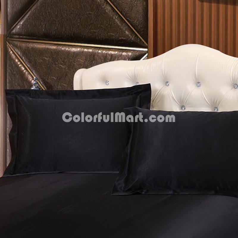 Black Silk Pillowcase, Include 2 Standard Pillowcases, Envelope Closure, Prevent Side Sleeping Wrinkles, Have Good Dreams - Click Image to Close