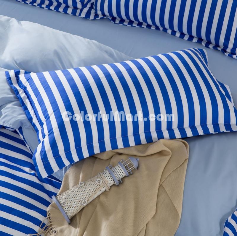 Stripes Blue Bedding Set Duvet Cover Pillow Sham Flat Sheet Teen Kids Boys Girls Bedding - Click Image to Close