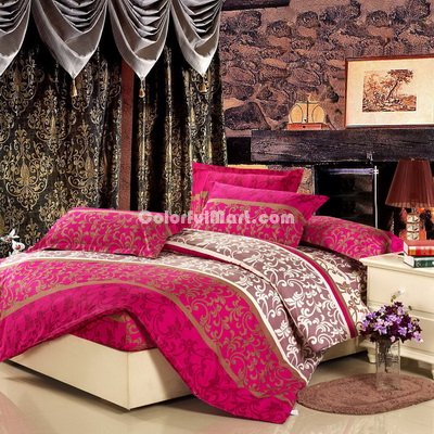 Classic Style Rose 100% Cotton 4 Pieces Bedding Set Duvet Cover Pillow Shams Fitted Sheet