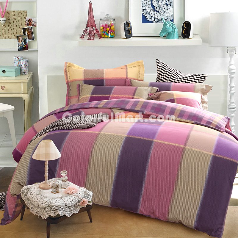 Locke Tartan Purple Bedding Set Modern Bedding Collection Floral Bedding Stripe And Plaid Bedding Christmas Gift Idea - Click Image to Close
