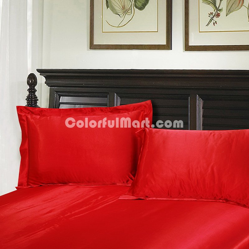 Red Silk Pillowcase, Include 2 Standard Pillowcases, Envelope Closure, Prevent Side Sleeping Wrinkles, Have Good Dreams - Click Image to Close