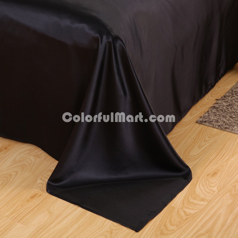 Black Silk Bedding Set Duvet Cover Silk Pillowcase Silk Sheet Luxury Bedding - Click Image to Close