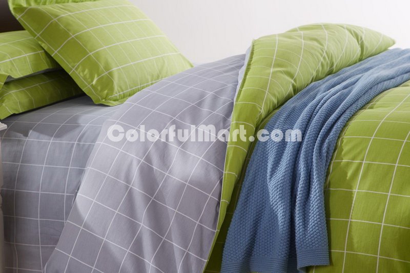 Modern Grids Green And Gray Teen Bedding Duvet Cover Set - Click Image to Close